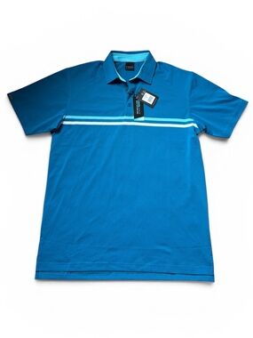 NWT Men's Dunning Golf Laguna Blue Striped Polo Shirt Size Medium